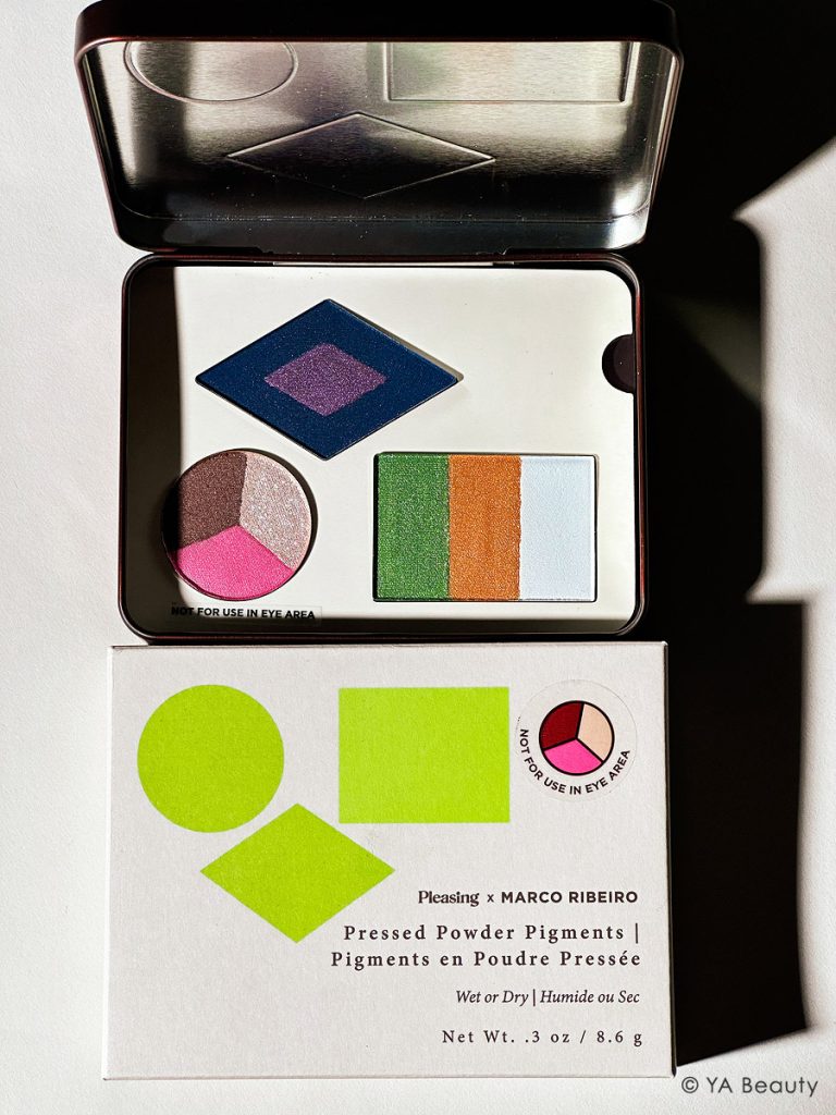Pleasing by Harry Styles' Marco Ribeiro makeup collaboration Pressed Powder Pigment eyeshadow palette with packaging